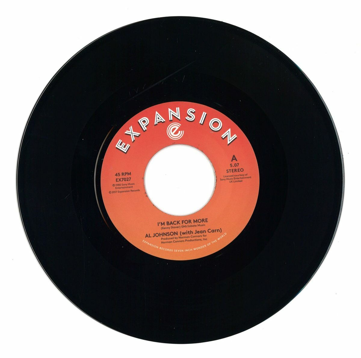 Al Johnson with Jean Carne - (A): I'm Back For More / (B): I've Got My Second Wind. 7 inch vinyl single record.