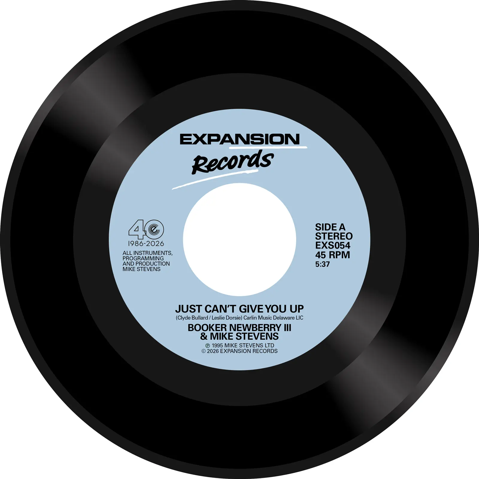 Booker Newberry III and Mike Stevens - (A): Just Can't Give You Up. (B): I Can't Forget About You. Vinyl single record.