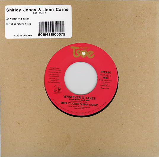 Side A: Whatever It Takes (Joey Negro Club Mix)(7" Version) / Side B: Tell Me What's Wrong (Cool Million Remix). 7 Inch Vinyl Single Record.